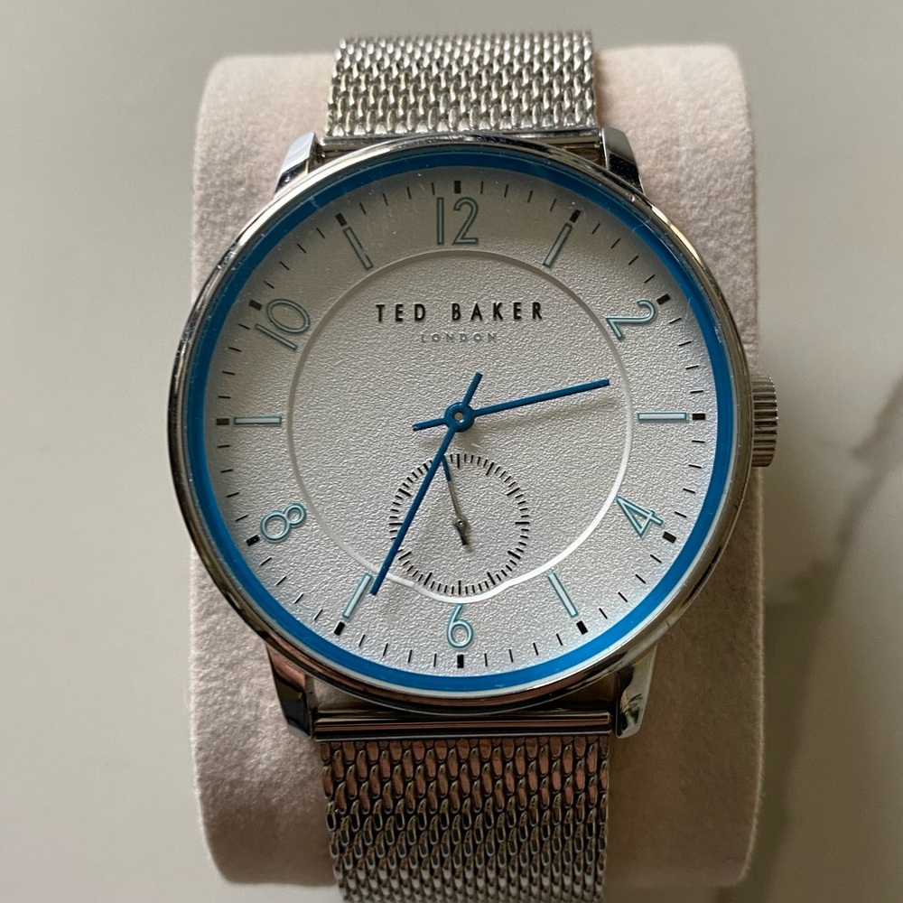 Ted Baker Owen 42mm Silver Blue Dial Silver Steel Mesh Men's Watch TE50278001
